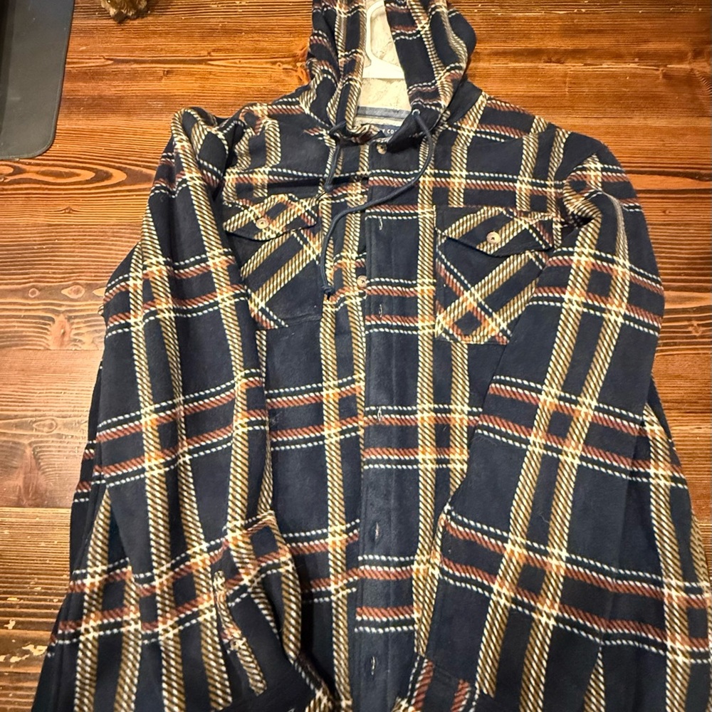 Trinity Navy and Tan Plaid Shirt Jacket